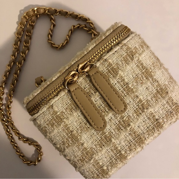 Handbags - Chic Tweed Crossbody Bag - Cream and Tan